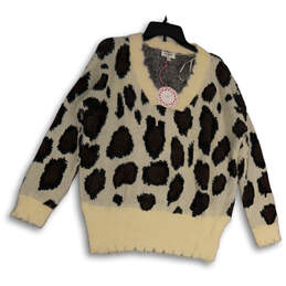 Womens Black Brown Animal Print Long Sleeve Pullover Sweater Size Medium alternative image