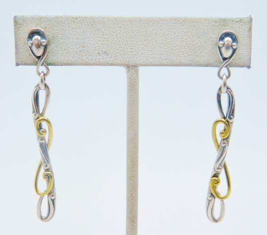 Carolyn Pollack Relios 925 & Brass Accented Scrolled Drop Post Earrings 5.8g image number 1