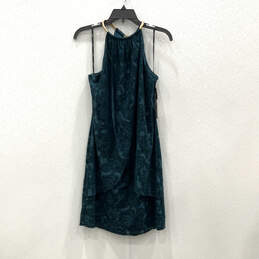 NWT Womens Blue Floral Velvet Halter Neck Sleeveless A-Line Dress Size 8