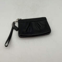 Women's Black Leather Inner Pocket Zipper Wristlet Wallet With Handle