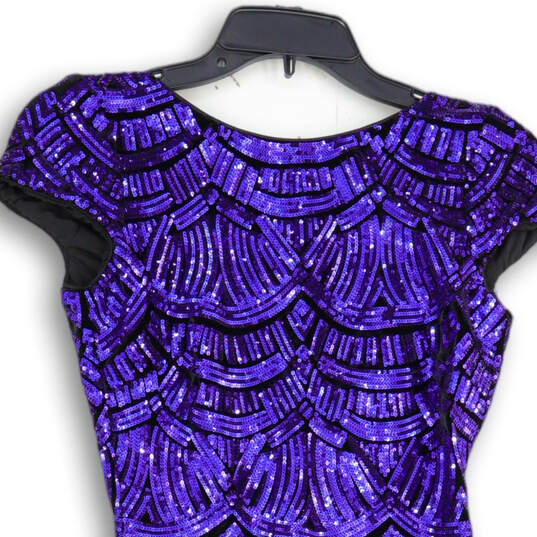 Womens Purple Sequin Cap Sleeve Round Neck Back Zip Sheath Dress Size S image number 3