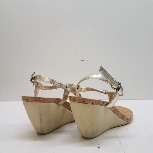 Lauren Ralph Reeta Gold Lauren Quark Leather Ankle Strap Wedge Sandal Shoes Size 9 B image number 4