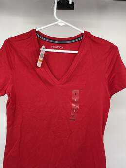 Womens Red Cotton Blend V Neck Pullover T-Shirt Size Small T-0488819-F alternative image