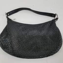 Alfani Black Woven Leather Shoulder Bag
