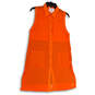 Womens Orange Sleeveless Collared Side Slit Button-Up Shirt Size Small image number 1