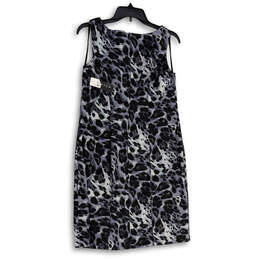 NWT Womens Black Gray Animal Print Sleeveless Back Zip Sheath Dress Sz 12P alternative image