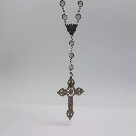 Sterling Silver Crystal Link Cross Rosary 25.4g image number 1