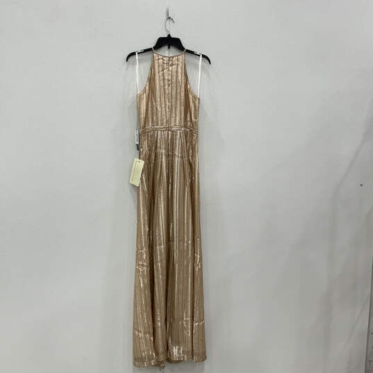 NWT Womens Rose Gold Halter Neck Sequin Sleeveless Maxi Dress Size 6 image number 2