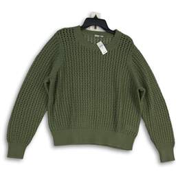 NWT Womens Green Crochet Long Sleeve Crew Neck Pullover Sweater Size XL