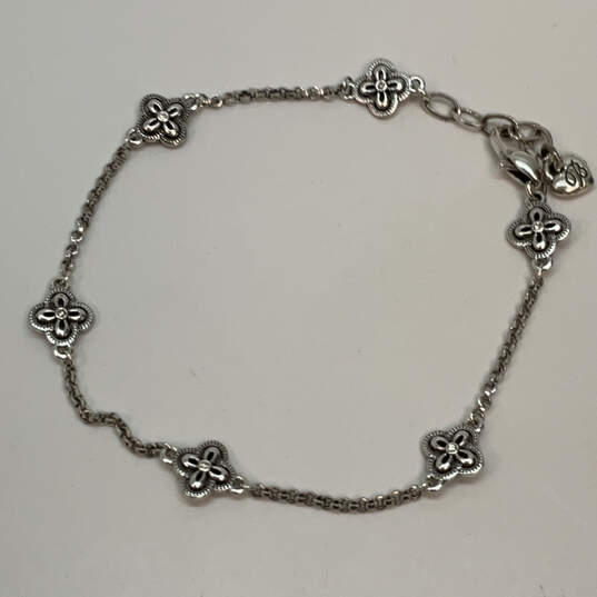 Designer Brighton Silver-Tone Rhinestone Engraved Flower Chain Bracelet image number 3