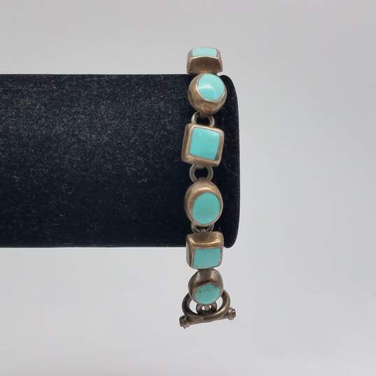 Turquoise Inlay Oval Square Link 8" Bracelet 34.0g image number 2