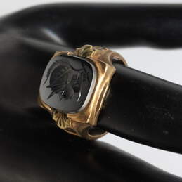 Vintage 10K Yellow Gold Carved Solider Hematite Signate Ring Size 10 - 8.4g