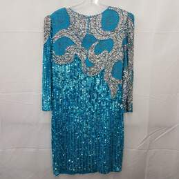 NITE LINE Vintage 100% Silk Sequenced Beaded Dress Blue Size 10 alternative image