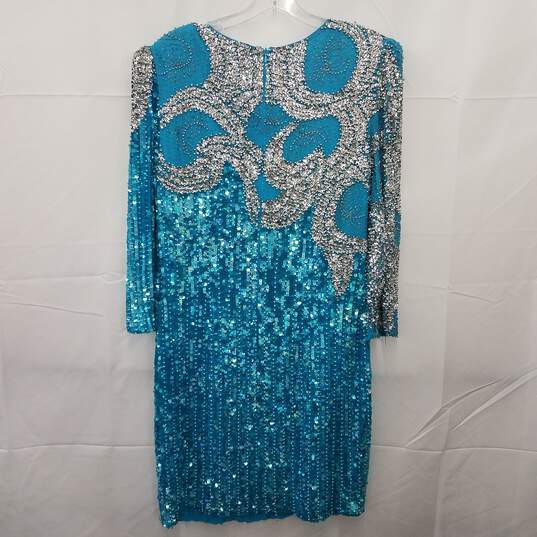 NITE LINE Vintage 100% Silk Sequenced Beaded Dress Blue Size 10 image number 2