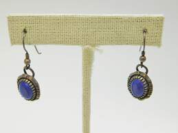 Signed J Rogers 925 Southwestern Lapis Lazuli Cabochon Notched Drop Earrings 7.5g alternative image