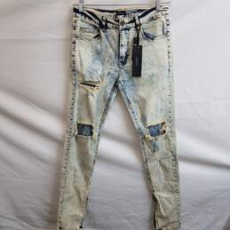 Acid washed distressed zip ankle skinny jeans men's 32 x 32