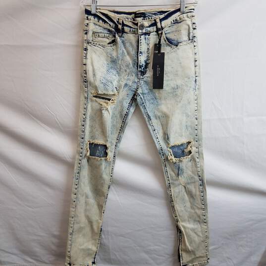Acid washed distressed zip ankle skinny jeans men's 32 x 32 image number 1