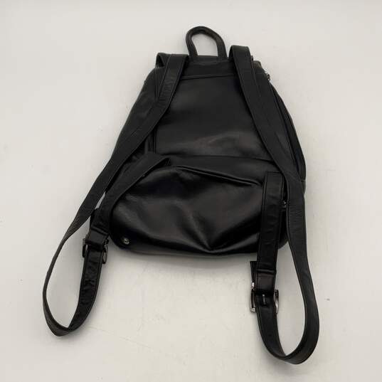 Perlina Womens Black Leather Adjustable Strap Zipper Pocket Backpack Bag Purse image number 3