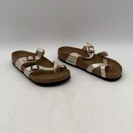 Birkenstock Womens White Brown Adjustable Strap Buckle Slip On Sandals Size 39