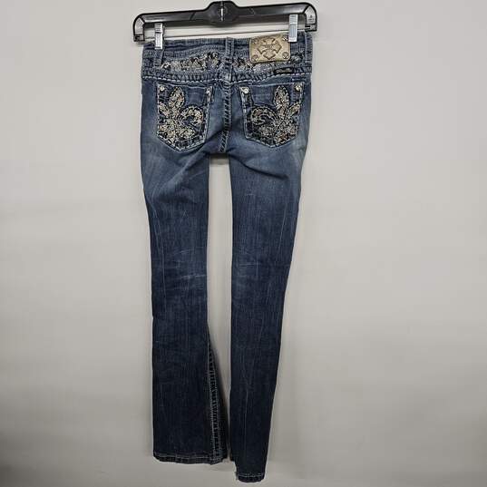 Blue Denim Bootcut Embellished Jeans image number 2