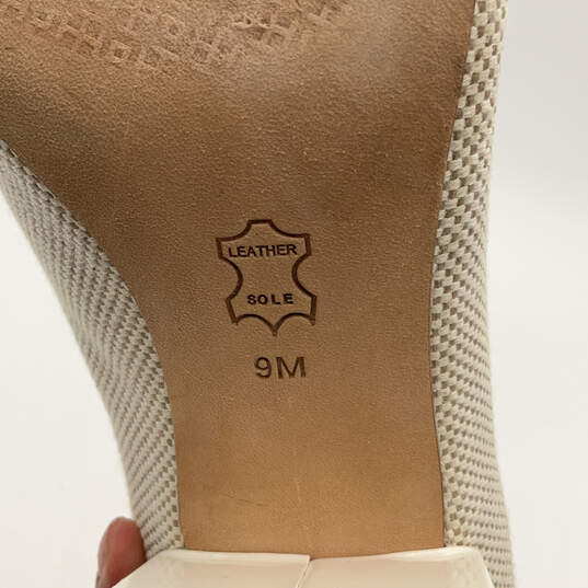 Womens Beige Leather Tassel Almond-Toe Slip-On Block Pump Heels Size 9M image number 6