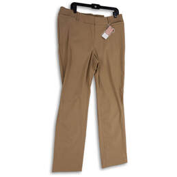 NWT Womens Tan Flat Front Stretch Pockets Straight Leg Dress Pants Size 16R