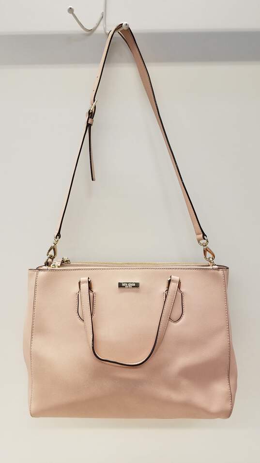 Kate Spade Leighann Laurel Way Pink Crossgrain Leather Double Zip Large Shoulder Tote Bag image number 6