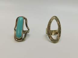 Artisan Sterling Silver Hammered Open Oval & Turquoise Rings 20.6g alternative image