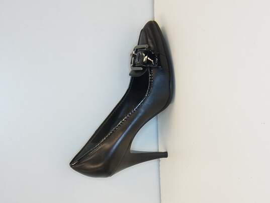 Via Spiga Black Leather Pump Buckle Detail Point Toe Heel Womens Size 8 M image number 1