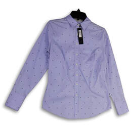 NWT Womens Purple Printed Spread Collar Long Sleeve Button-Up Shirt Size 4