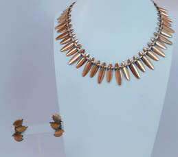 Vintage Copper Clip-On Earrings & Statement Necklace 72.0g