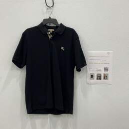 Burberry Mens Black Short Sleeve Spread Collar Polo Shirt Size L With COA