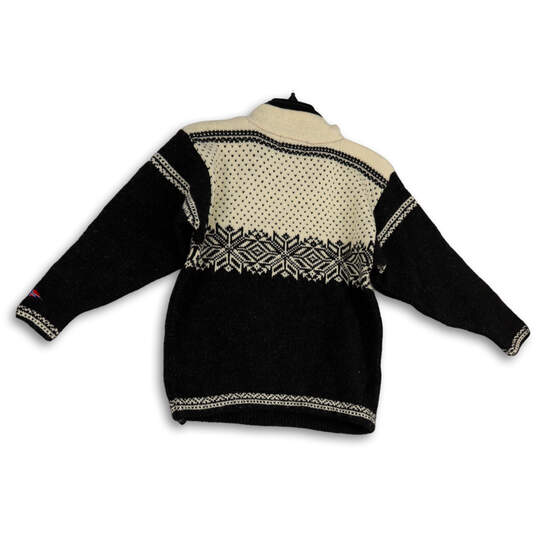 Mens Black Beige Fair Isle Knitted Mock Neck 1/4 Zip Pullover Sweater Sz XS image number 2
