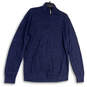 Mens Blue Knitted 1/4 Zip Mock Neck Long Sleeve Pullover Sweater Size XL image number 1