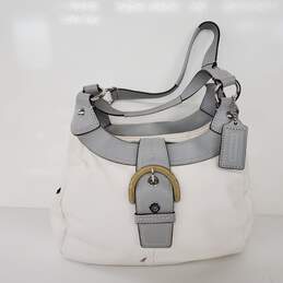 Moderate wear with some scuffs and scratches.  Coach Soho Lynn Soft White Leather Gray Trim Hobo Shoulder Bag