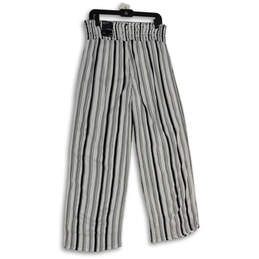 NWT Womens Black White Striped High Rise Wide Leg Pull-On Ankle Pants Size M alternative image