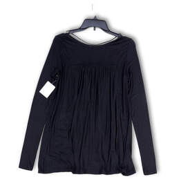 NWT Womens Black Scoop Neck Long Sleeve Pleated Tunic Blouse Top Size Small