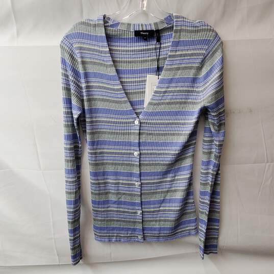 Theory Long Sleeve Regatta Striped Multicolor Silk Top Size M image number 1