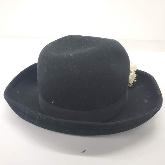 Vintage Women's Black Wool Flower Accent Hat Size S image number 3