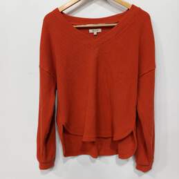 Madewell Women's Orange Waffle Knit V-Neck Sweater Size M
