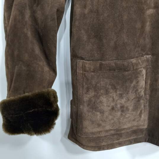Dennis Basso Suede Faux Fur Trim Coat Women's Size L image number 4