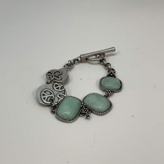 Designer Lucky Brand Silver-Tone Green Stone Toggle Classic Chain Bracelet image number 2