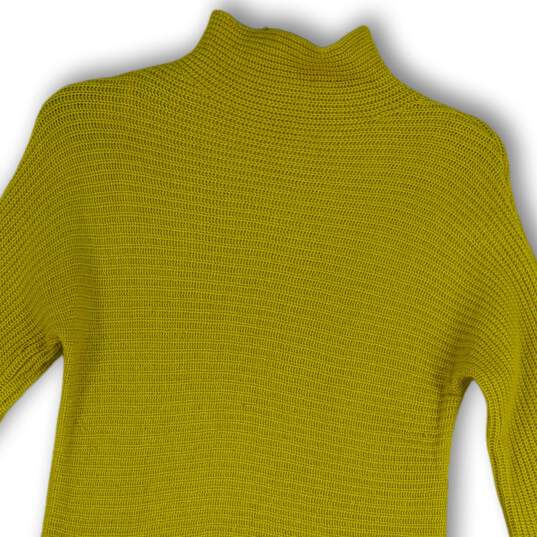 Womens Yellow Long Sleeve Mock Neck Knitted Pullover Sweater Size S image number 4
