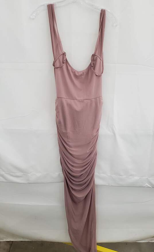 Pretty Little Thing Mauve Cup Detail Bardot Mesh Ruched Dress NWT Size 8 image number 2