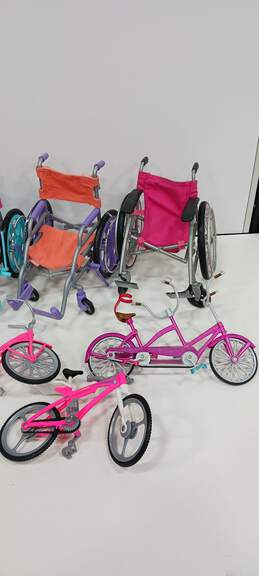 Bundle of 9 Assorted Doll Accessories Chair, Bikes and Wheelchairs alternative image