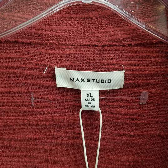 Max Studio Women's Red Cotton Textured Knit Moto Jacket Size XL image number 3