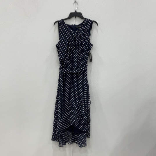 NWT Womens Blue Polka Dot Asymmetrical Hem Belted Fit & Flare Dress Sz 16W image number 1
