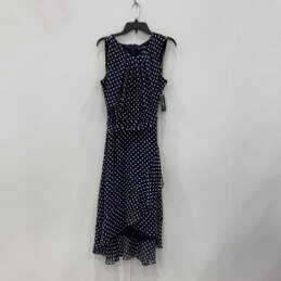 NWT Womens Blue Polka Dot Asymmetrical Hem Belted Fit & Flare Dress Sz 16W