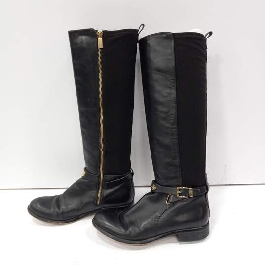 Michael Kors Women's Black Leather With Gold Tone Hardware Tall Riding Boots Size 7.5 image number 2