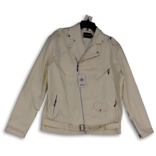 Buy the NWT Womens White Faux Leather Asymmetrical Full-Zip Motorcycle ...